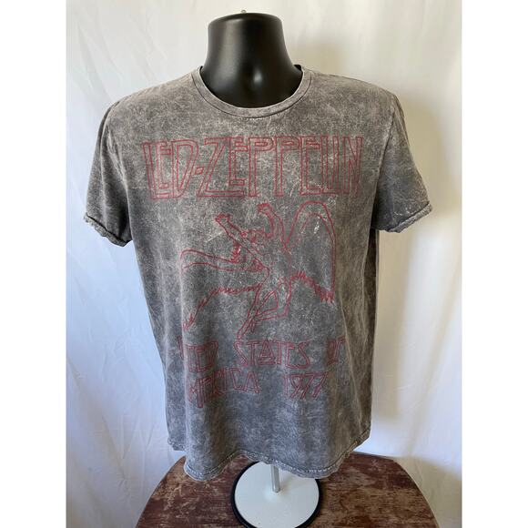 Led Zeppelin 1977 Tour Graphic Tee Gray Mineral Wash M - Picture 1 of 8